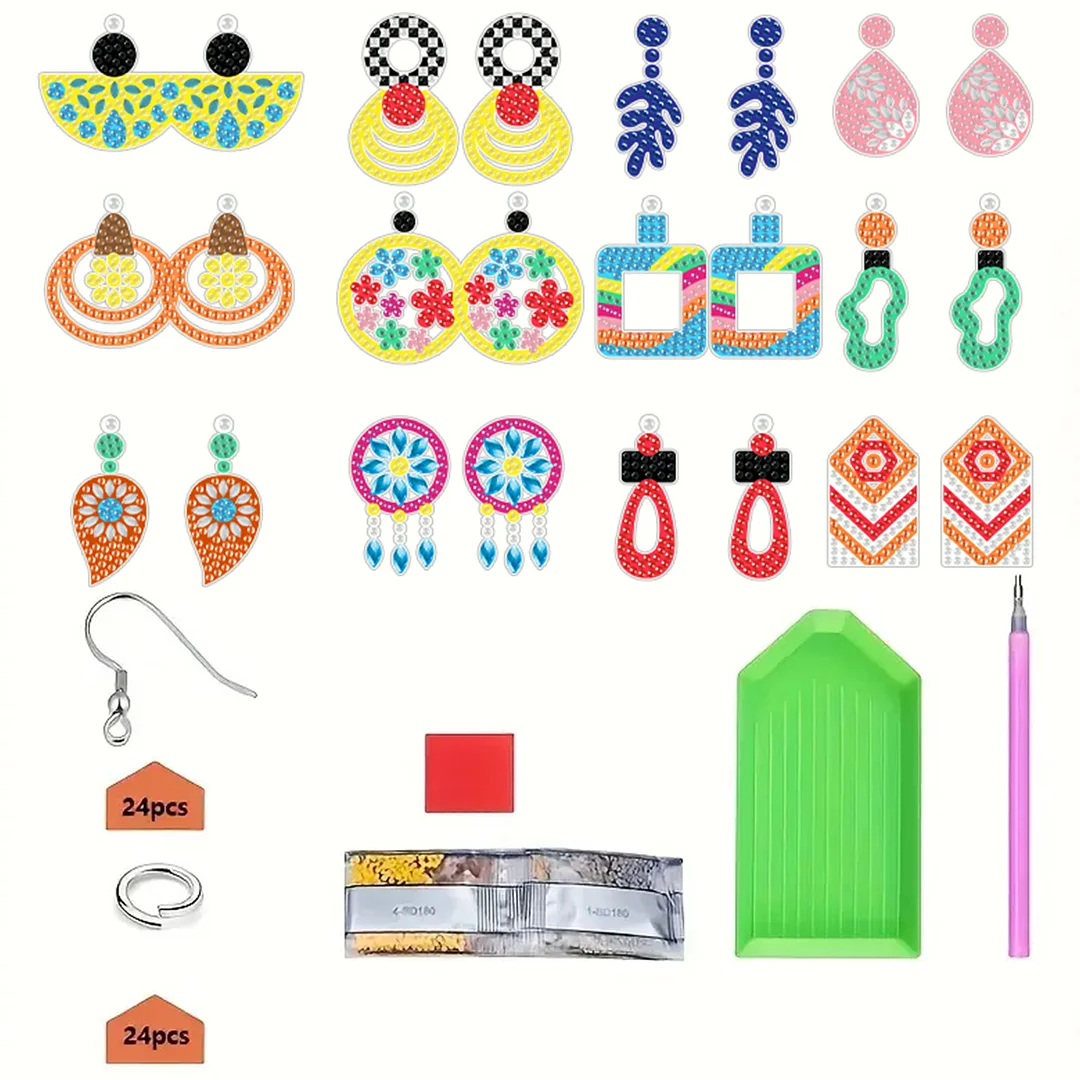 12 Pairs Geometry Diamond Painting Earrings DIY Diamond Art Earrings for Adults