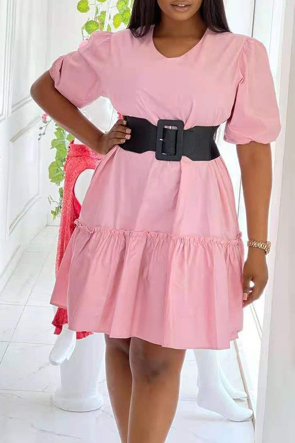 Casual Solid Color Ruffled Sleeve Dress