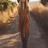 Western Fringed Brown Suede Vest Zip-Up Jumpsuit by Inlyline
