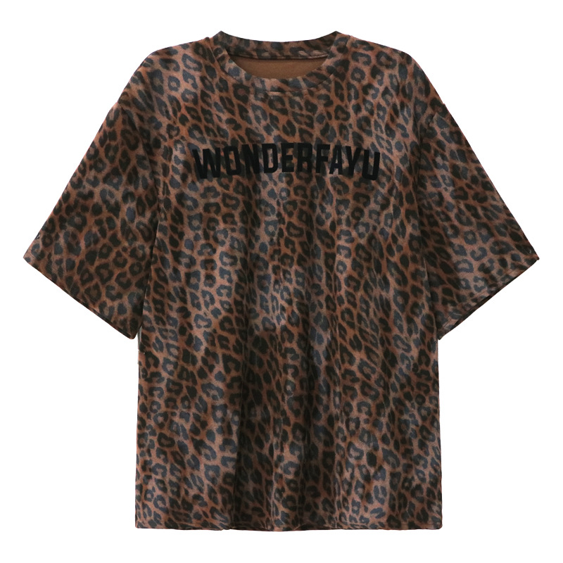 Niche Design Leopard Print Short Sleeve Top
