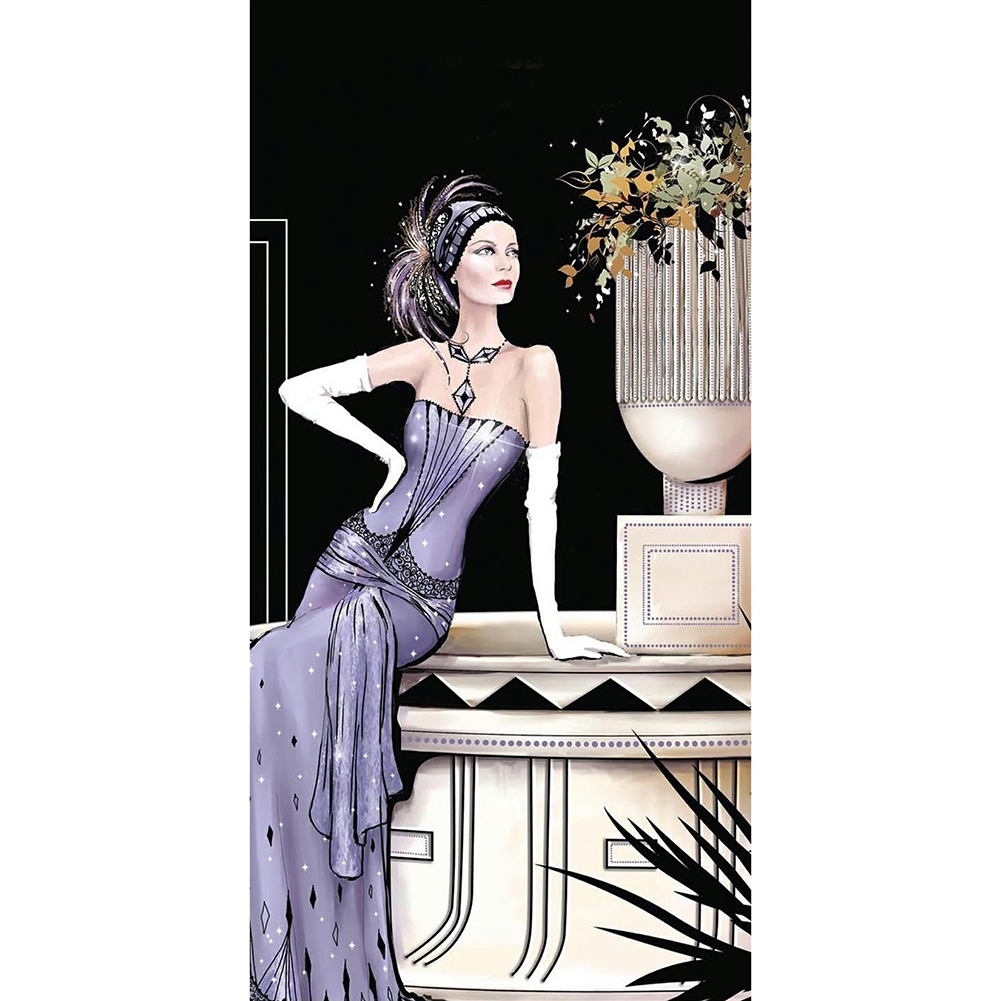 

30*60CM - Round Drill Diamond Painting - Elegant Lady, 501 Original