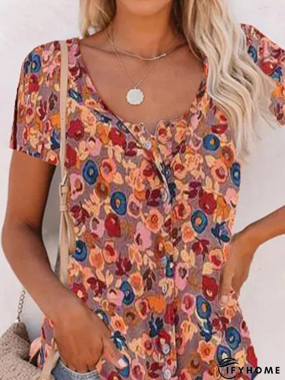 Short Sleeve Vintage Cotton Printed Tops | IFYHOME