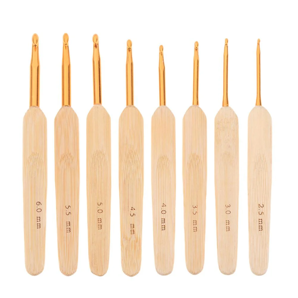 8pcs / set mango de bambú ganchillo ganchillo agujas de punto artesanales kit de herramientas de costura