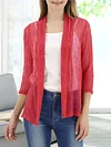 Vibrant V-Neck Crochet Cardigan - Elegant 3/4 Sleeve Mesh Slim Fit, Breathable, Casual, Comfortable, Women's Fashion Clothing for Daily Wear