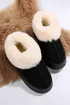 Women's Plush Suede Trim Thick Sole Flat Snow Boots