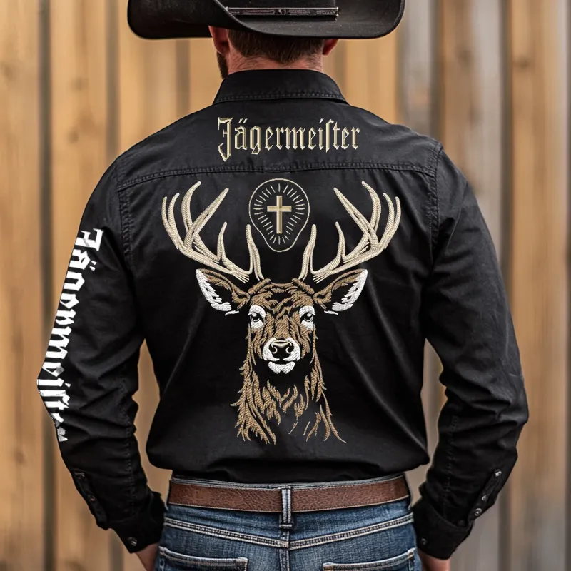 Men's Western Cowboy Outdoor German Beer Teams Rodeo Black Long Sleeved Collar Shirts