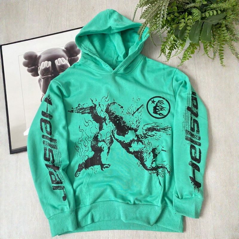 Hellstar Studios "Path to Paradise" Green Cotton Long Sleeve Hoodie
