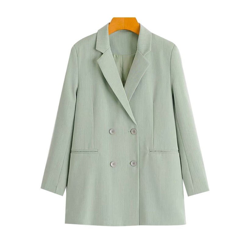 TRAF Women Fashion Office Wear Double Breasted Blazer Coat Vintage Long Sleeve Pockets Female Outerwear Chic Tops