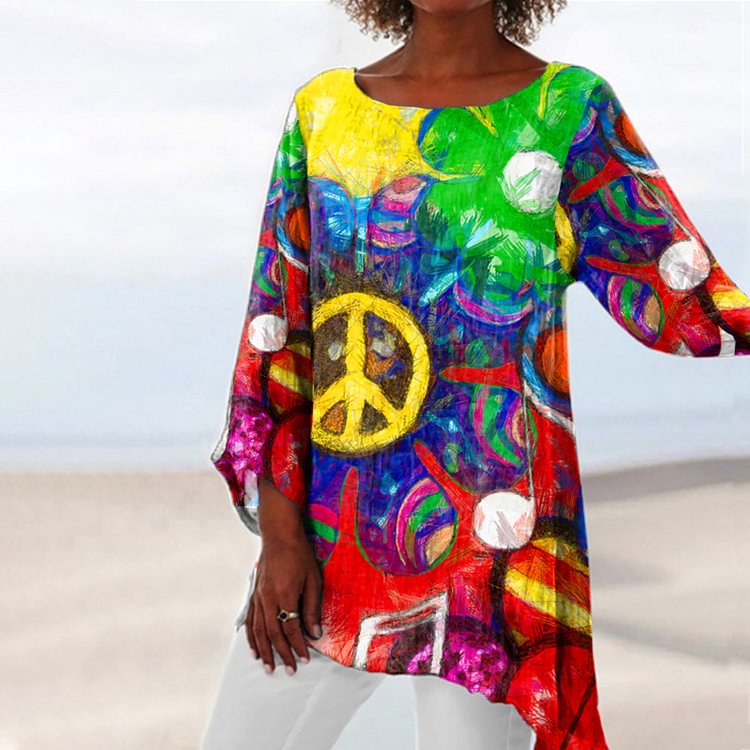 Hippie Floral Print Beiläufige Lose T-Shirt