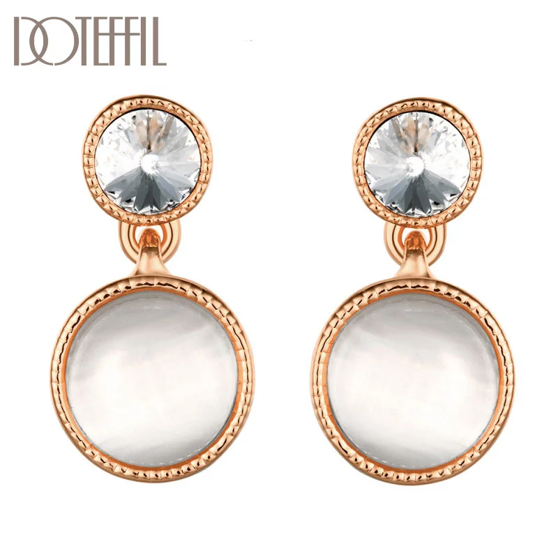 DOTEFFIL 925 Sterling Silver/18K Gold Cat Eye AAA Zircon Earrings Charm For Women Jewelry 
