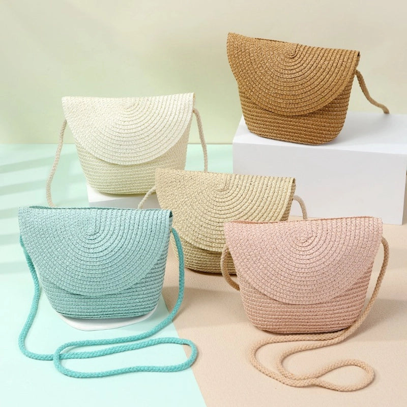 Women’s Straw Solid Color Beach Weave Square Zipper Flip Cover Straw Bag
