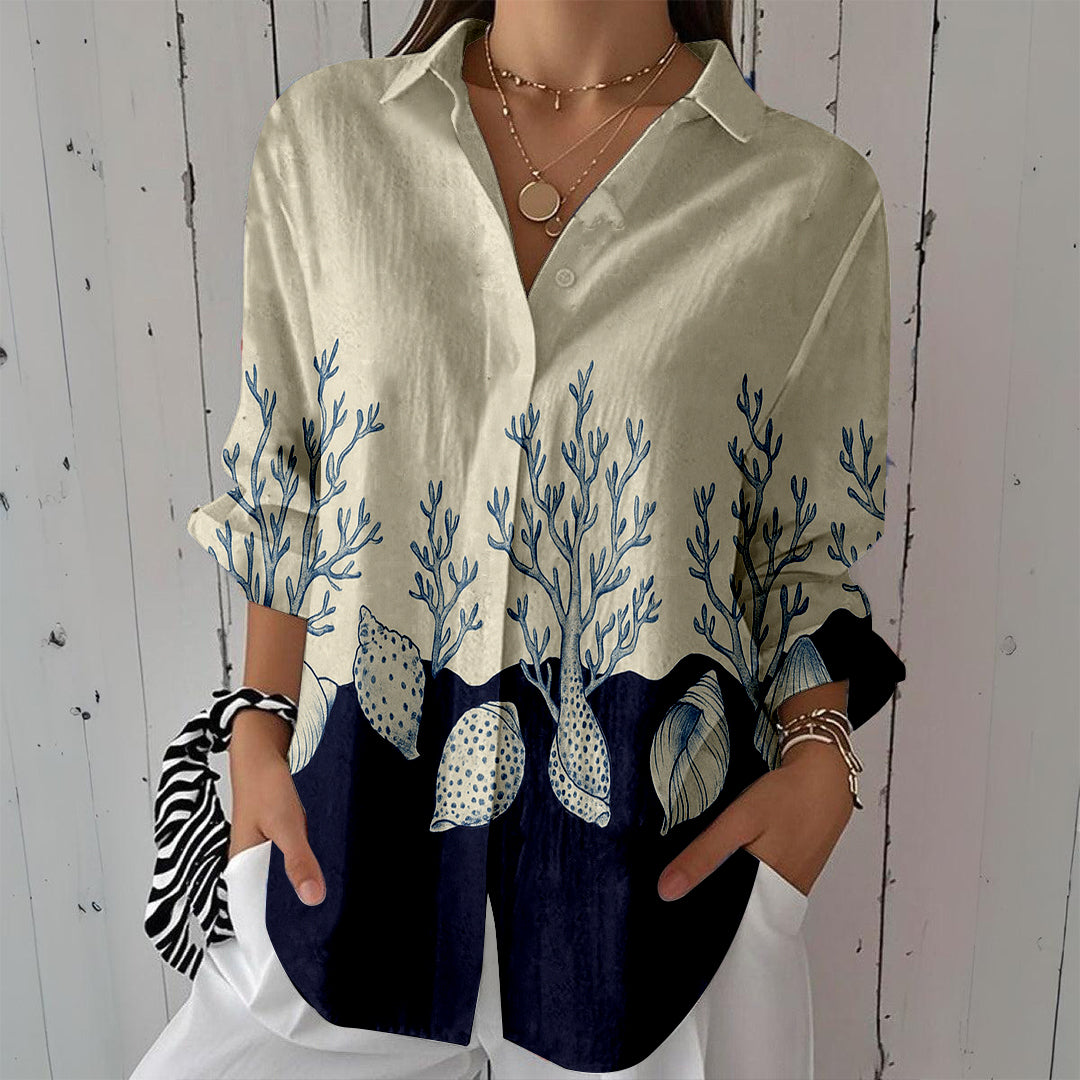 Women Long Sleeve V-neck Graphic Floral Printed Top
