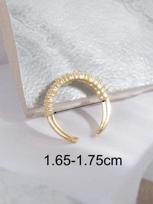 Copper 18K Gold Plated Silver Plated IG Style Minimalist Toggle Hollow Out Inlay Geometric Pearl Shell Zircon Open Rings