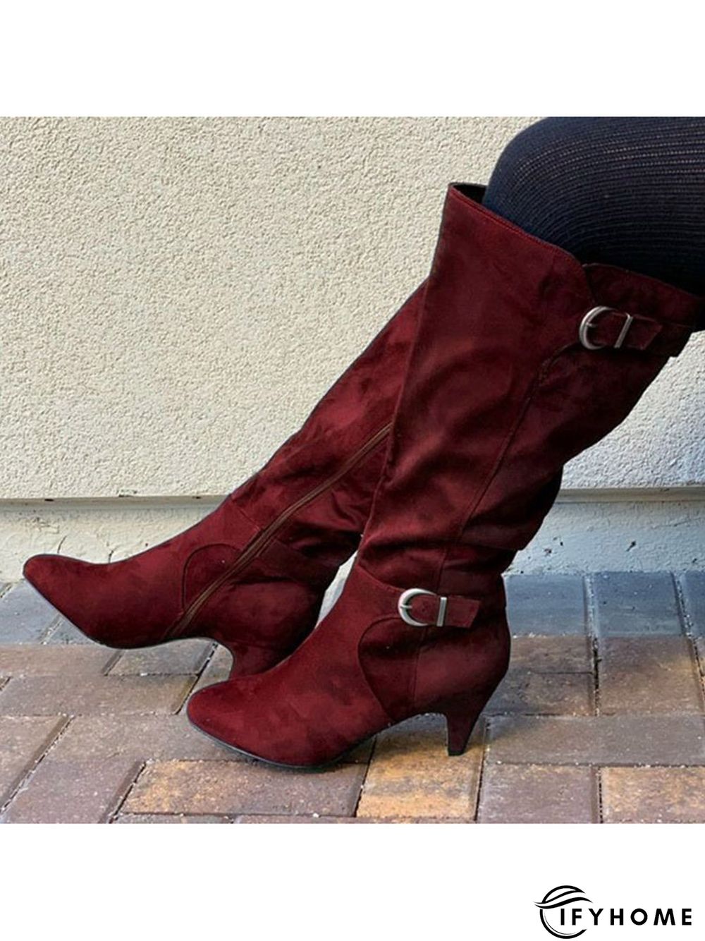 Simple Plain Adjustable Buckle Zipper Mid Calf Boots | IFYHOME