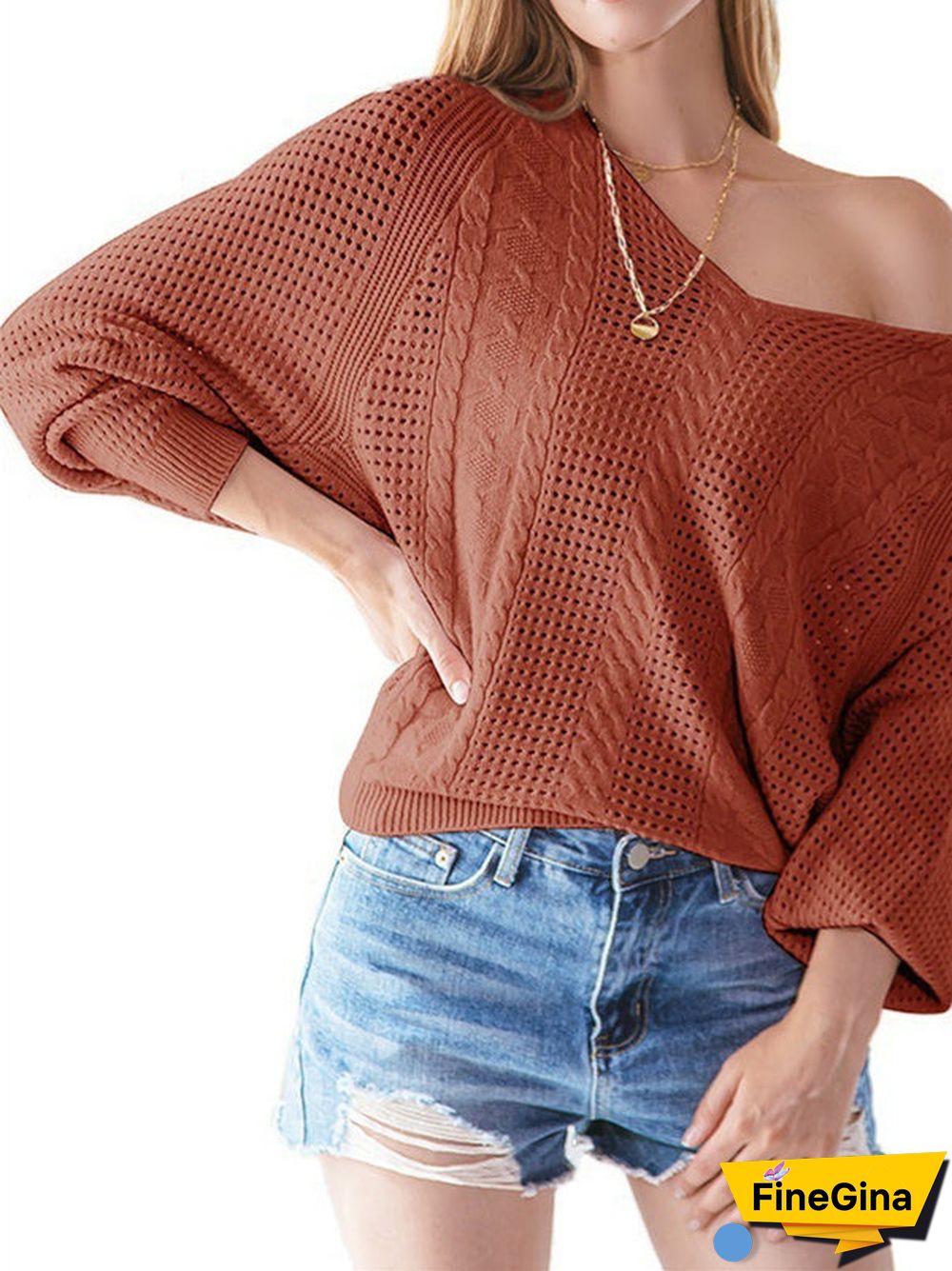 Women's Solid Color  V-neck Long Sleeve Sweater Top