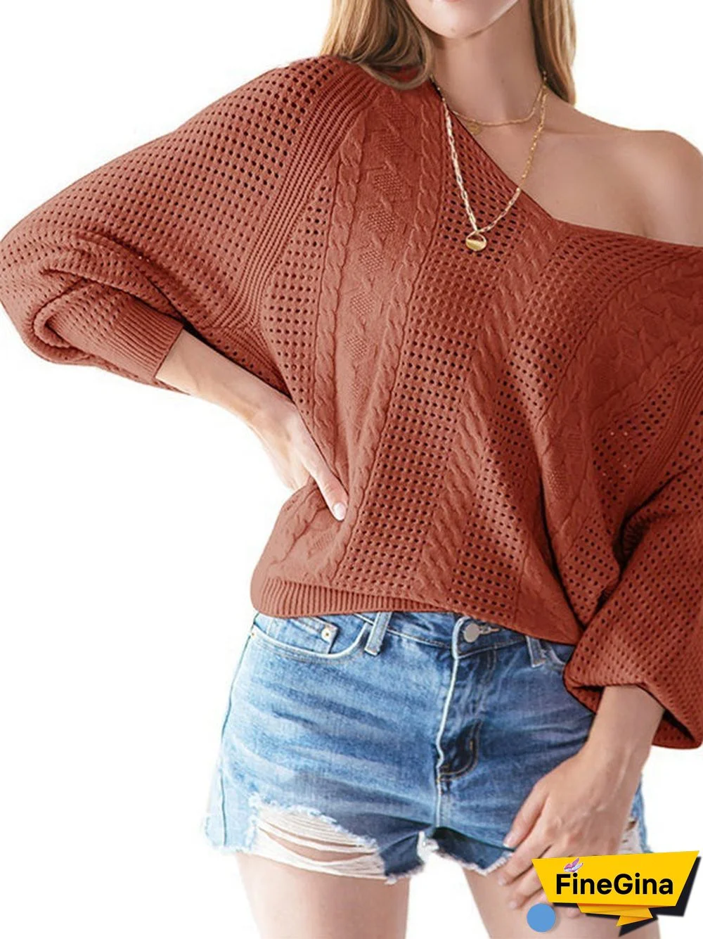 Women's Solid Color  V-neck Long Sleeve Sweater Top