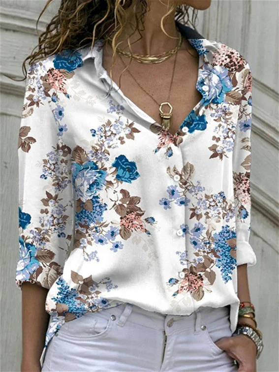 Women's Long Sleeve V-neck Floral Printed Top