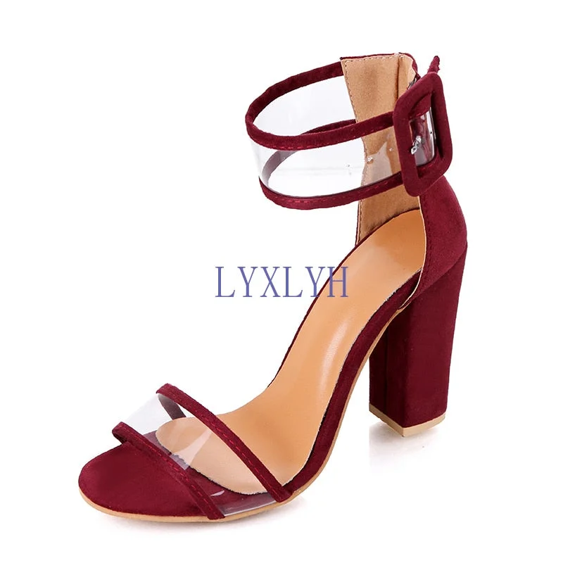 New Summer Transparent High-heeled Sandals Fashion Chunky Buckle Women's Shoes Big Size Wedding Shoes High Heels