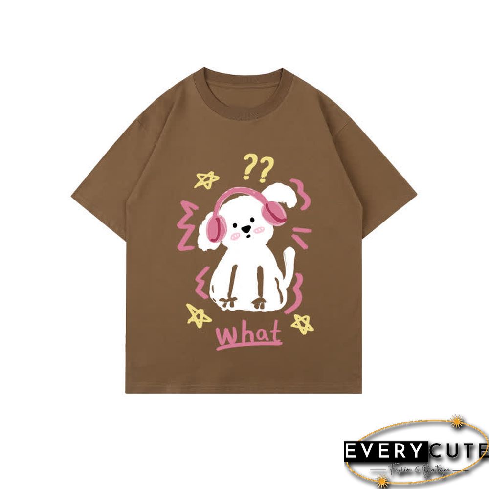 Kawaii Letter Puppy Print Round Collar Oversized T-Shirt