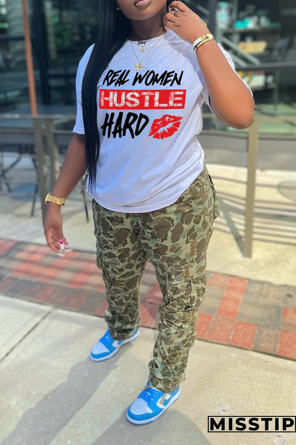 Red Street Print Letter O Neck T-Shirts