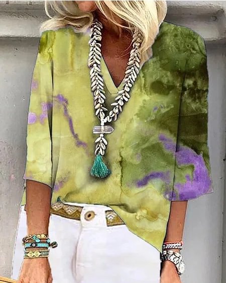 Spring and summer new pullover loose tie-dye print T-shirt top