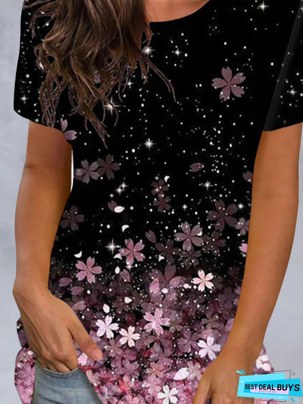 Casual Fashion Sakura Print Short Sleeve T-Shirt