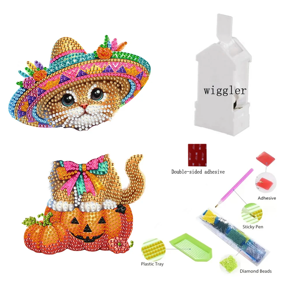 DIY Pumpkin Cat Acrylic Shaking Head Diamond Painting Desktop Ornaments for Home Decor