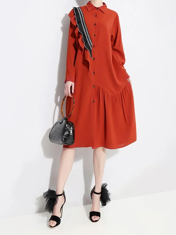 Asymmetric Ruffled Shirt Midi Dress