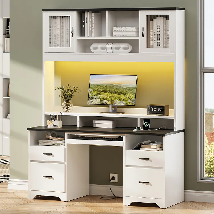 Bestier 59''Computer Desk with 4 Drawers,Office Desk with Storage ...
