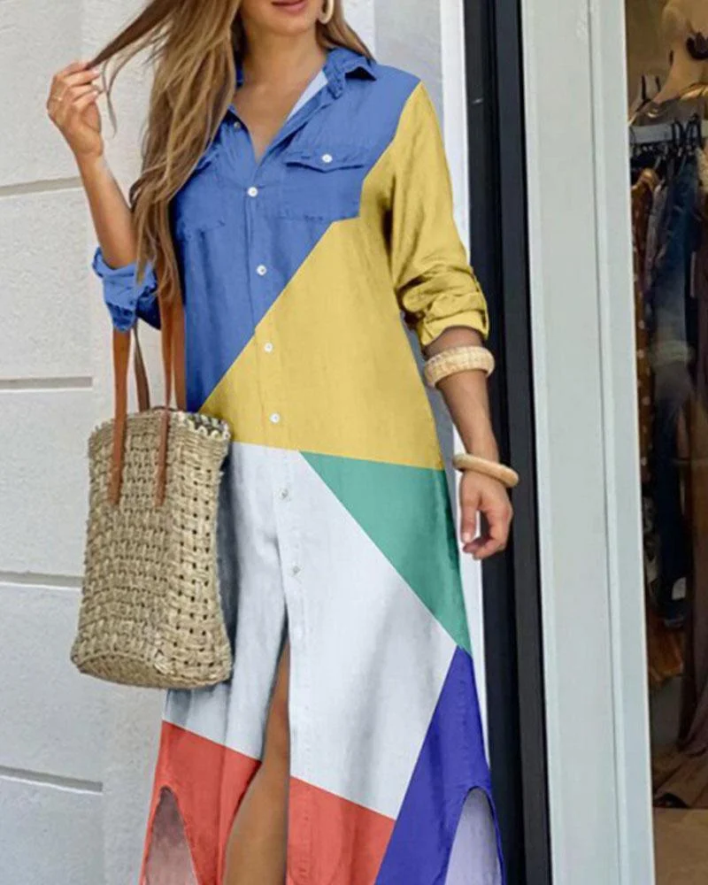 Contrast Print Long Dress