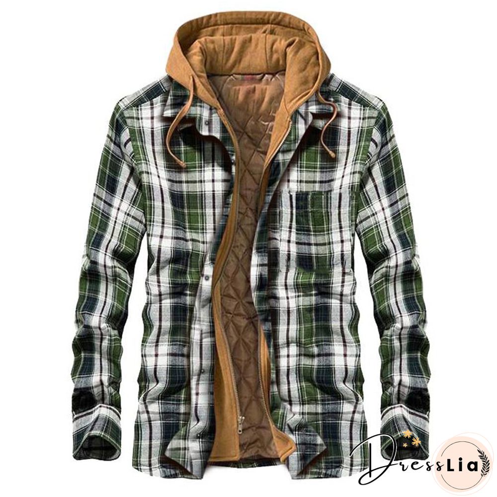 Mens Winter Plaid Thick Casual Jacket