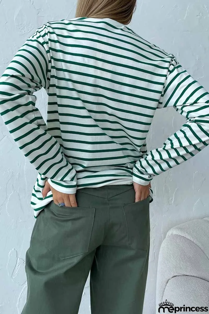 Casual Striped Patchwork O Neck Tops