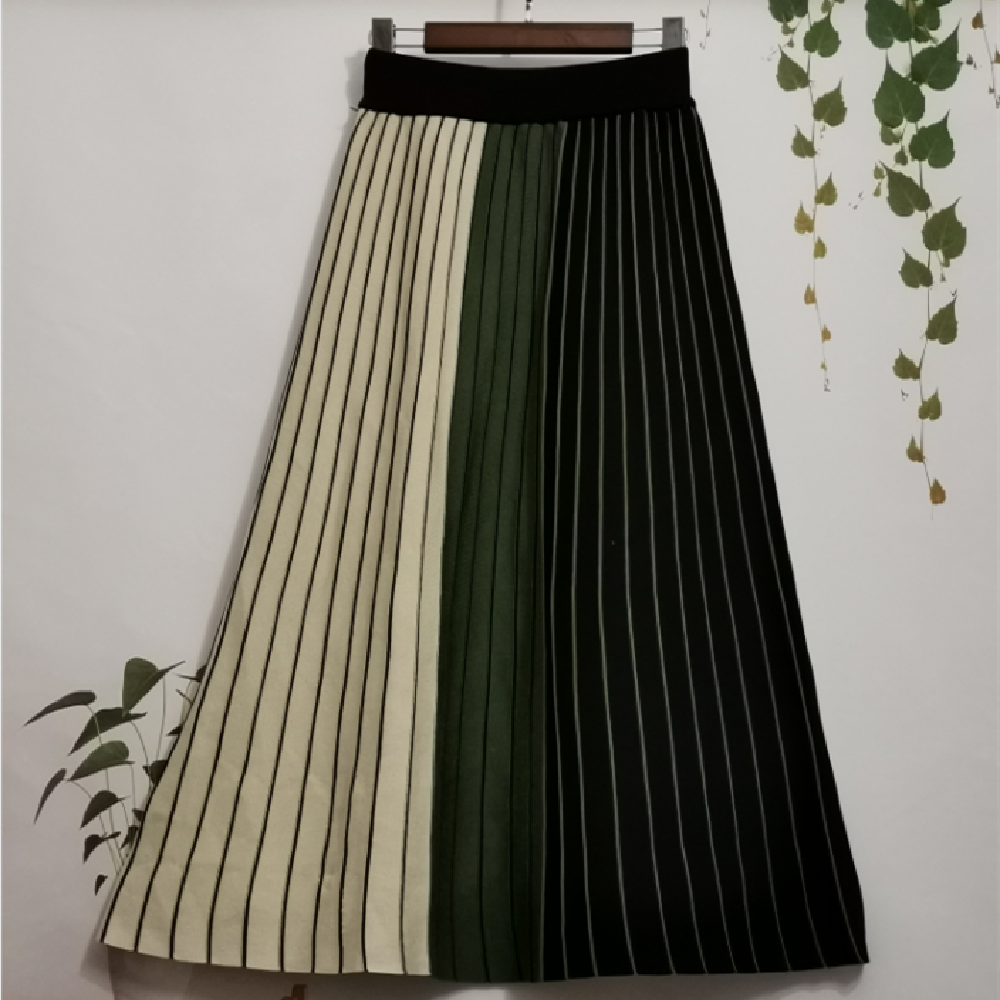 Nncharge Winter Knitting Skirt High Waist Long Pencil Skirt Women Knitted Casual Vintage Maxi Skirt Vintage Warm Thick Midi Stripe