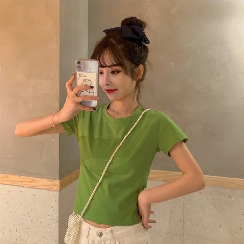 Brownm Brownm T-Shirt Women's Clothes 2024 Summer New Hot Girl Show Back Bow Leakage Back Short Design Sense Top Tide