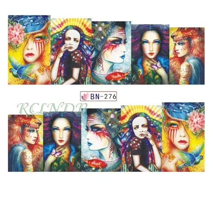 Water sticker for nail art decoration slider skull witch with rose flower watercolor ink design decal lacquer accessoires