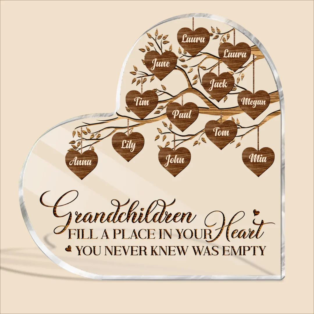 Grandchildren Fill A Place In Your Heart Heart Plaque - Personalized Acrylic Heart Plaque - Best Gift For Grandma, Mother