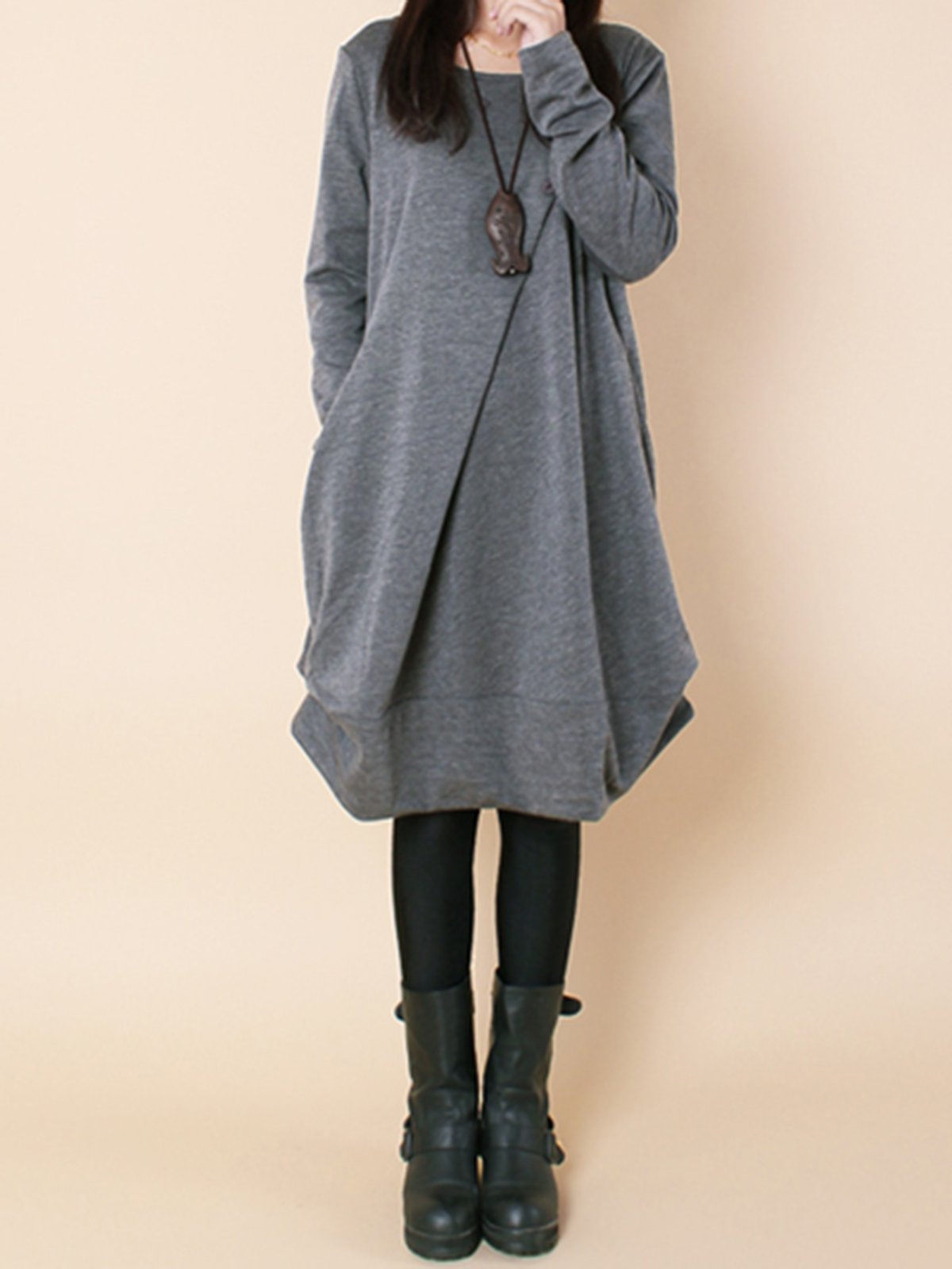 Gray Cocoon Casual Casual Dress