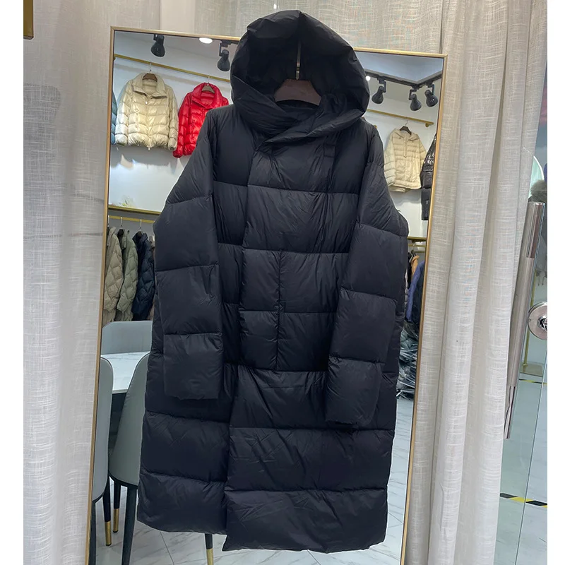 Woherb 2024 Korean Version Of The Long Over The Knee Down Jacket Female Jiangnan With The Same Thick Loose Show Thin White Duck Down Hooded Coat-Outfit Ideas