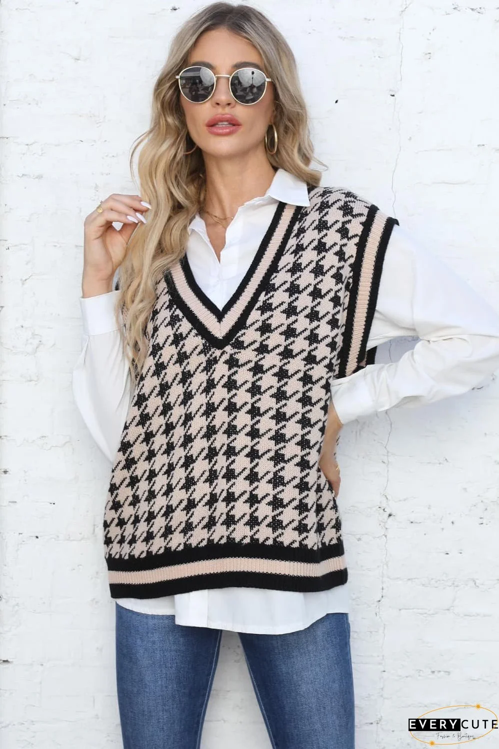 Ribbed V-Neck Sleeveless Sweater
