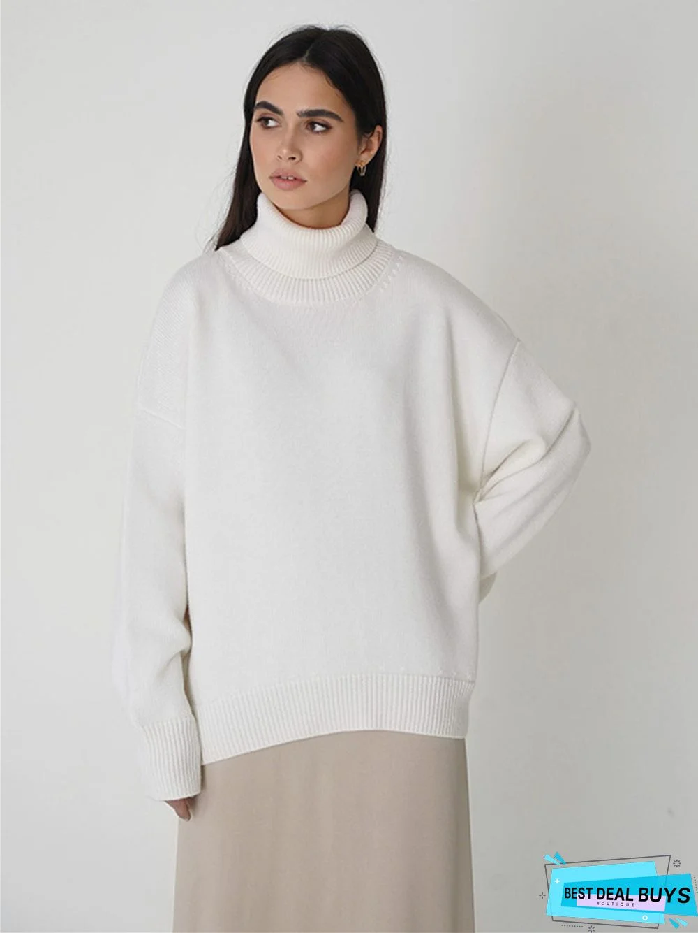 Comfortable Loose Solid Color Classic Versatile Turtleneck Sweater