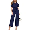 Women's Short Sleeve V Neck Elegant Jumpsuit