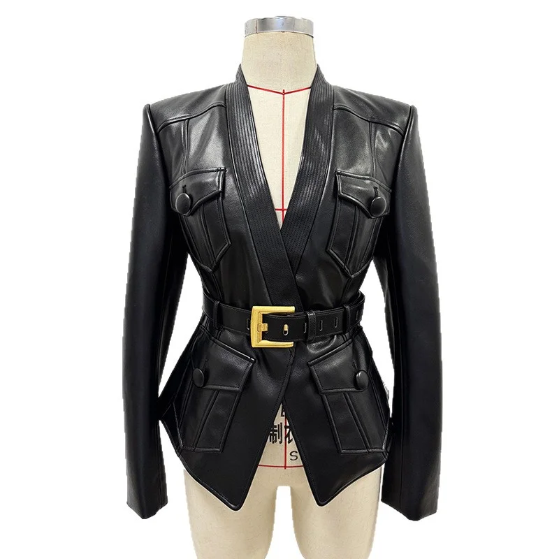 Nigikala Nigikala Early Autumn New Star Fashion Belt Repair Leather Jacket Jacket