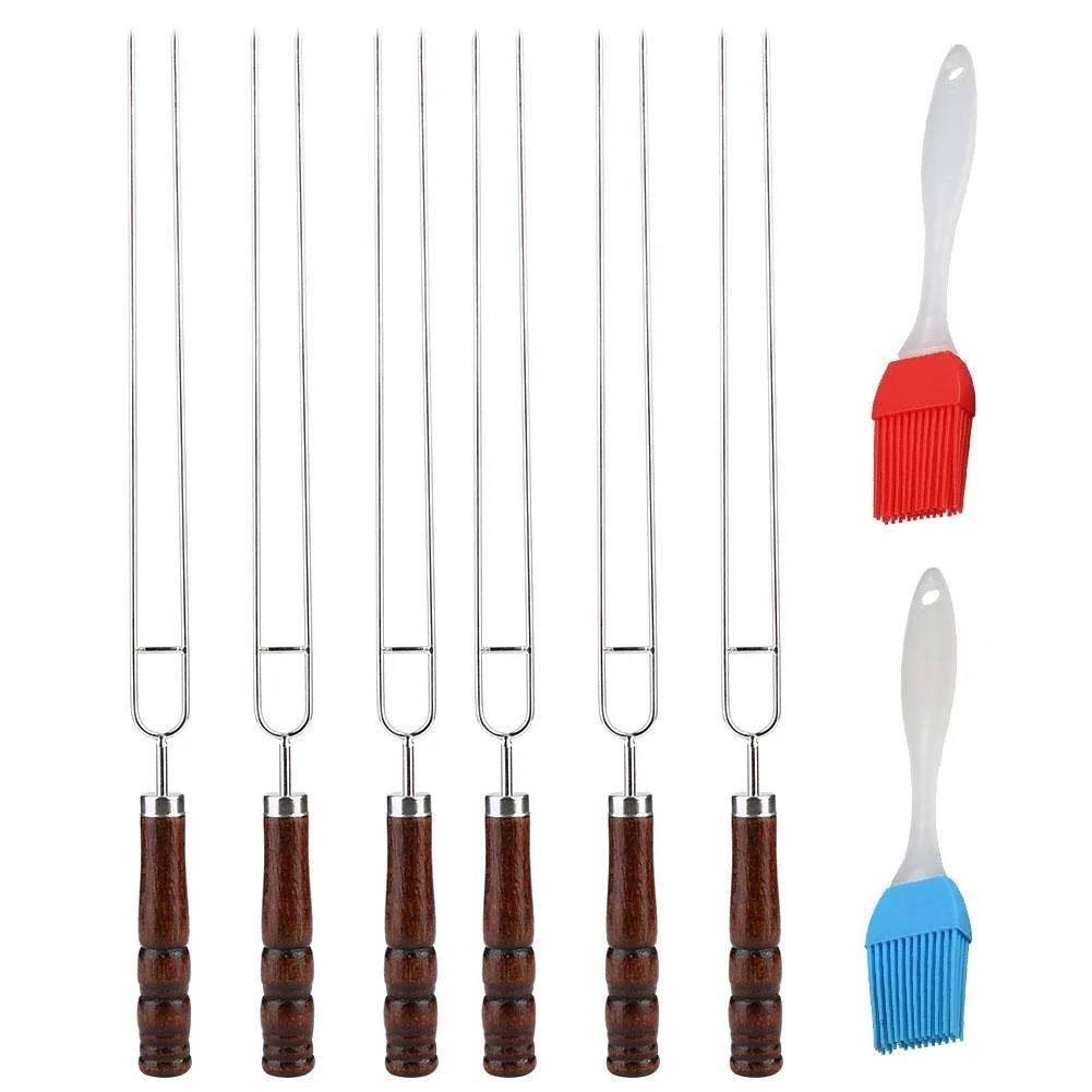 Stainless Steel Barbecue Skewers Barbecue Fork U-shaped Barbecue Fork, Specification: 6 PCS and 2 sweeps in color box