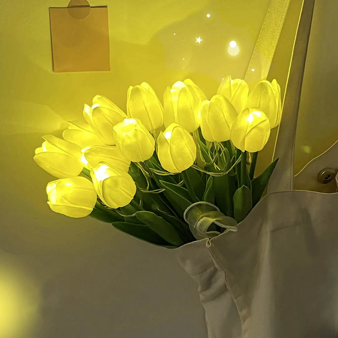 15Pcs Radiant Romantic Tulip Light LED Adjustable Tulip Night Light Warm Light Luminous Bouquet Ornament Gift for Anniversary/Wedding/Birthday