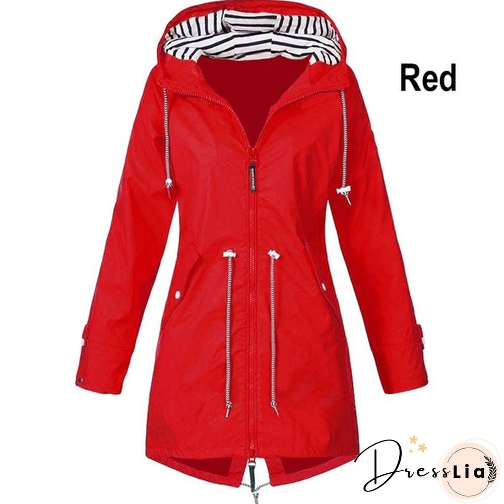 Women Fashion All Seasons Outdoor Waterproof Rain Jacket Casual Loose Plus Size Hooded Windproof Coat Climbing Windbreaker Jacket S-5XL