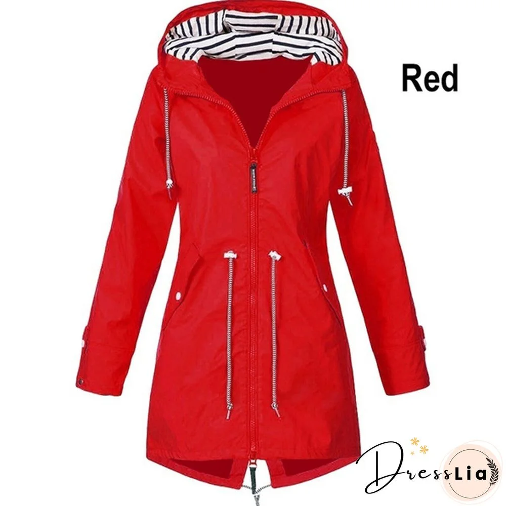 Women Fashion All Seasons Outdoor Waterproof Rain Jacket Casual Loose Plus Size Hooded Windproof Coat Climbing Windbreaker Jacket S-5XL