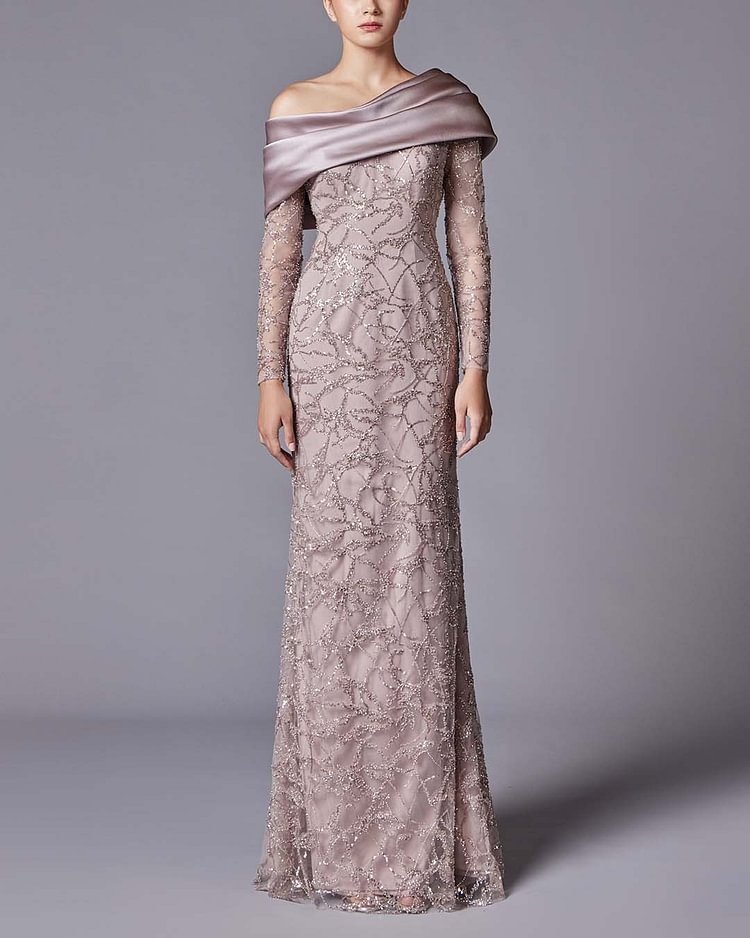 Elegant Sequined Off-Shoulder Dress Gown