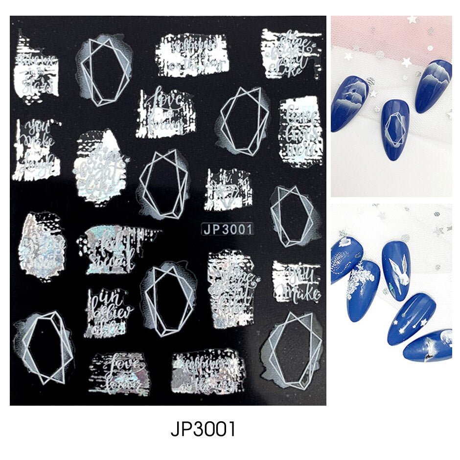Nail Stickers Embossed 5D Elegant Abstract Art Designs Back Glue Nail Decals Tips For Beauty Salons
