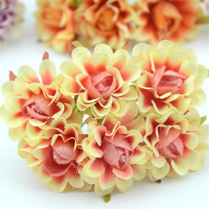 6pcs 4cm Silk Rose Artificial Poppy Flower Bouquet For Wedding Party Decoration Scrapbooking DIY Handmade Wreath Fake Flowers