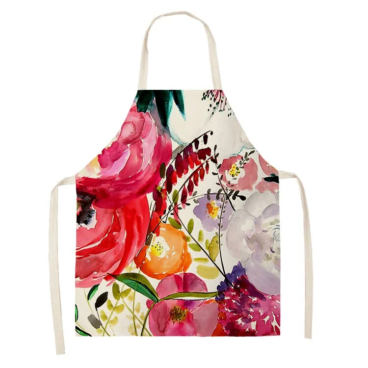 Linen Kitchen Apron - Flowers letclo 